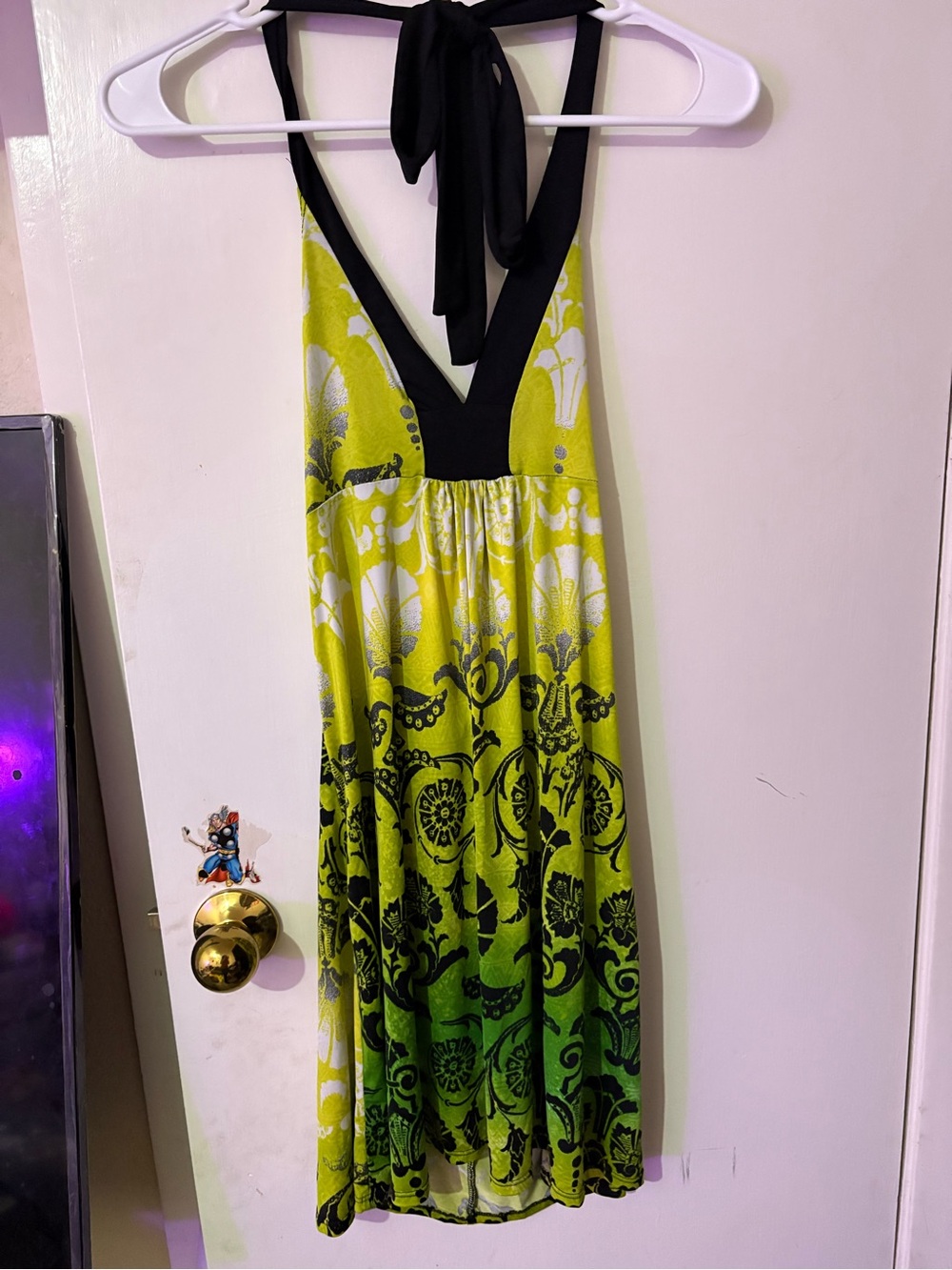 Source Unknown Lime Green and Black Halter Midi Dress